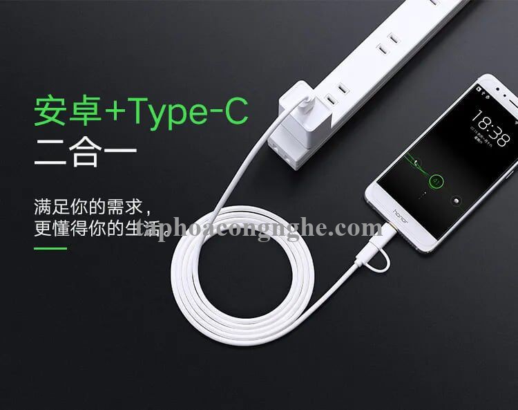 Ugreen 30170 0.5M màu trắng Cáp USB-A sang Micro USB + USB-C cao cấp US142 30030170